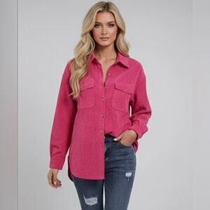 Pink Flap Pocket Corduroy Shirt